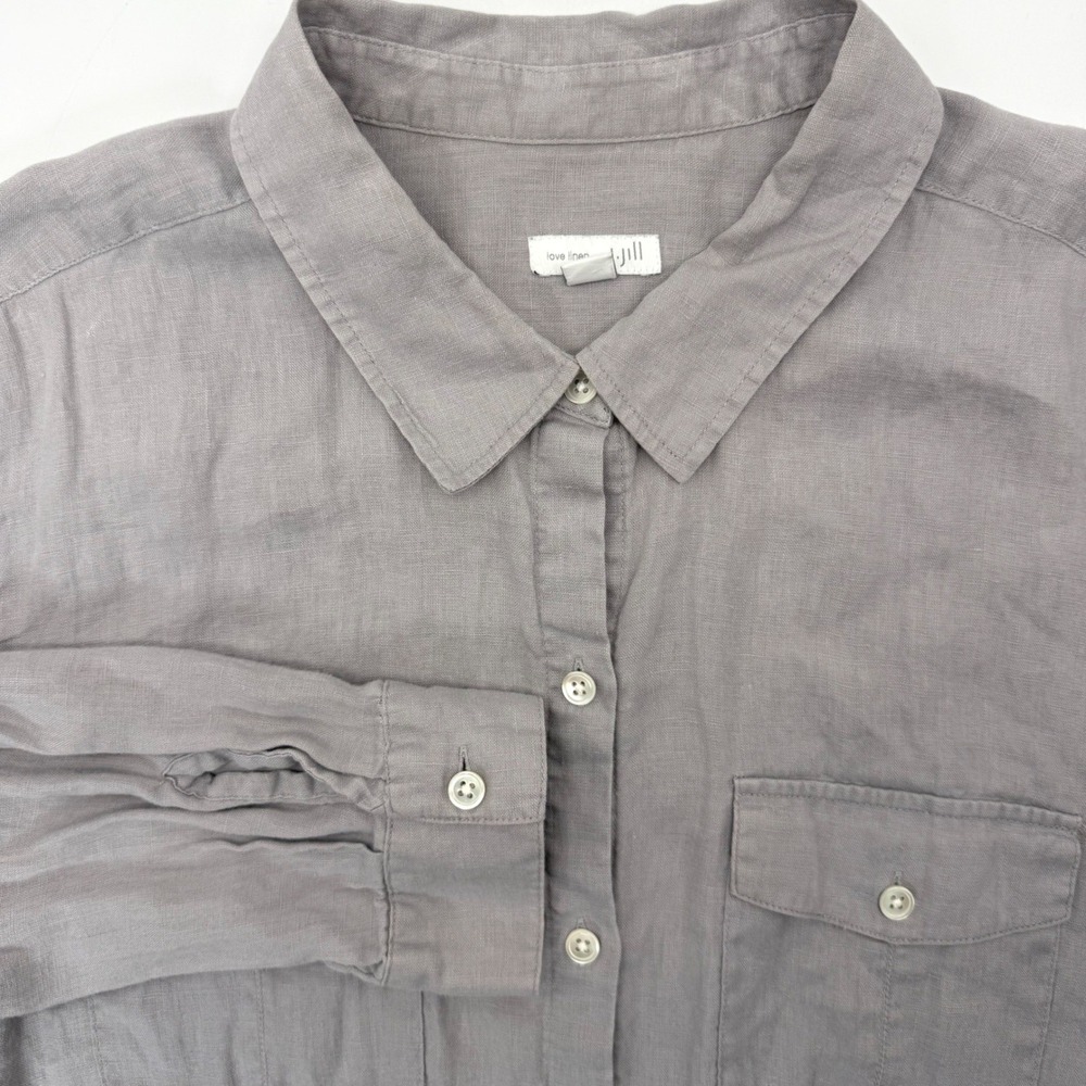 J.‎ Jill Button Down Women XL Grey Love Linen Long Sleeve Chest Pockets Classic